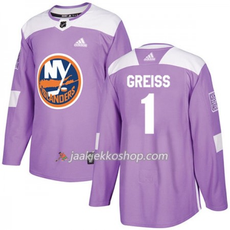 Miehille NHL New York Islanders Pelipaita Thomas Greiss 1 Adidas 2017-2018 Violetti Fights Cancer Practice Authentic